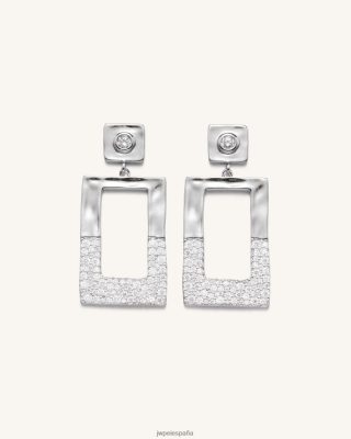 Jw Pei Bolsos - JW PEI Pendientes geométricos de rectángulos Circón de oro blanco de 18ct chapado y blanco L848F8389 pendientes
