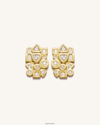 Jw Pei España - JW PEI Pendientes de combinación geométrica 18ct chapado en oro y circón blanco L848F8397 pendientes