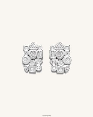 Jw Pei Zapatos - JW PEI Pendientes de combinación geométrica Circón de oro blanco de 18ct chapado y blanco L848F8399 pendientes